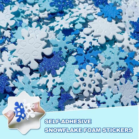 335 Pieces Snowflake Foam Stickers Blue and White Snowflake Snow Shape Foam Stickers Self-Adhesive for Kids Crafts Christmas New Year Winter Holiday Decorations Party DIY Supplies in Saudi Arabia
