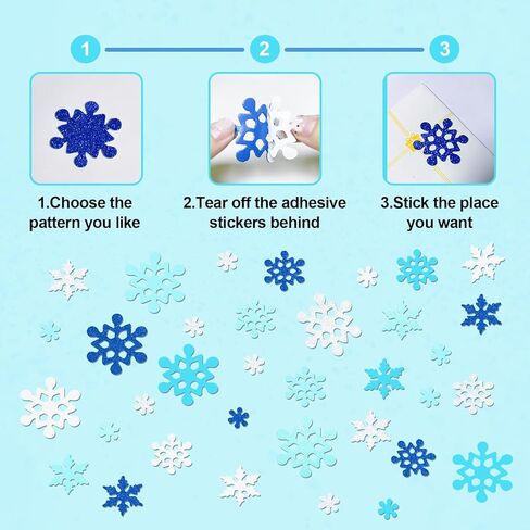335 Pieces Snowflake Foam Stickers Blue and White Snowflake Snow Shape Foam Stickers Self-Adhesive for Kids Crafts Christmas New Year Winter Holiday Decorations Party DIY Supplies in Saudi Arabia