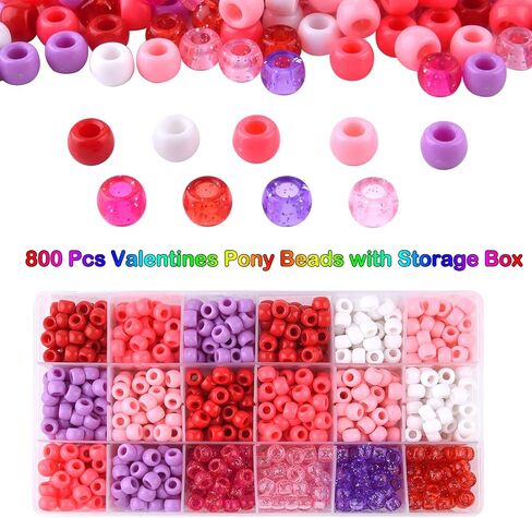 FEPITO 800 Pcs Craft Beads Acrylic Pony Beads Romantic Glitter Beads for Decorations DIY Crafts with Storage Box in Saudi Arabia