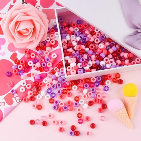 FEPITO 800 Pcs Craft Beads Acrylic Pony Beads Romantic Glitter Beads for Decorations DIY Crafts with Storage Box in Saudi Arabia