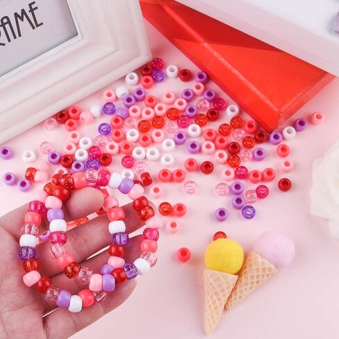 FEPITO 800 Pcs Craft Beads Acrylic Pony Beads Romantic Glitter Beads for Decorations DIY Crafts with Storage Box in Saudi Arabia