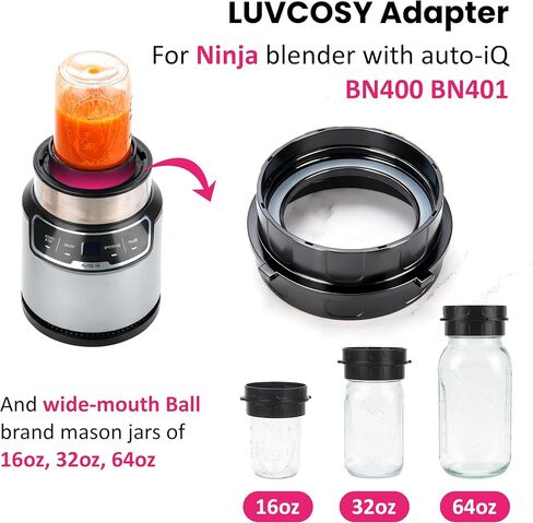 Adapter for Ninja Nutri Pro BN401 Blender and Ball Wide-Mouth Mason Jar - Blend Directly in Glass Jar Replace Plastic Cup - Attachment Connection for Ninja BN401, Dishwasher Safe (Only Adapter) in Kuwait