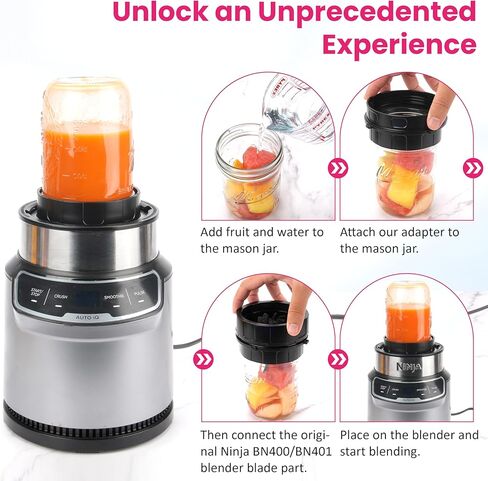 Adapter for Ninja Nutri Pro BN401 Blender and Ball Wide-Mouth Mason Jar - Blend Directly in Glass Jar Replace Plastic Cup - Attachment Connection for Ninja BN401, Dishwasher Safe (Only Adapter) in Kuwait