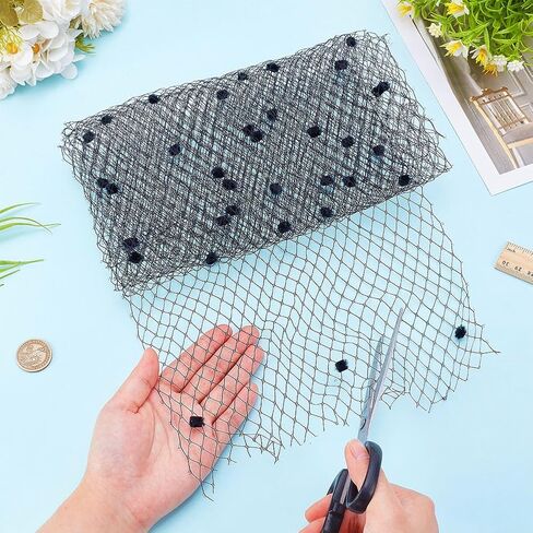 2 Yards(1.82M) Mesh Veil Headband Veil Netting Fabrics with Small Ball Women Mesh Veils Bridal Birdcage Veil Netting Hat Decoration Black for Women Bride's Headdress Veil Making in Saudi Arabia