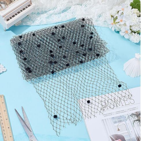 2 Yards(1.82M) Mesh Veil Headband Veil Netting Fabrics with Small Ball Women Mesh Veils Bridal Birdcage Veil Netting Hat Decoration Black for Women Bride's Headdress Veil Making in Saudi Arabia