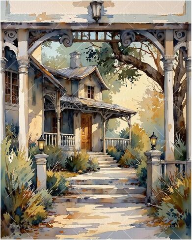 Cottage Landscape Paint by Numbers Kit for Adults - DIY Country Porch Painting on Canvas, Acrylic Paint Set, Suitable for Beginners, Art for Home Decoration or Gifts(16X20IN Framed) in Saudi Arabia