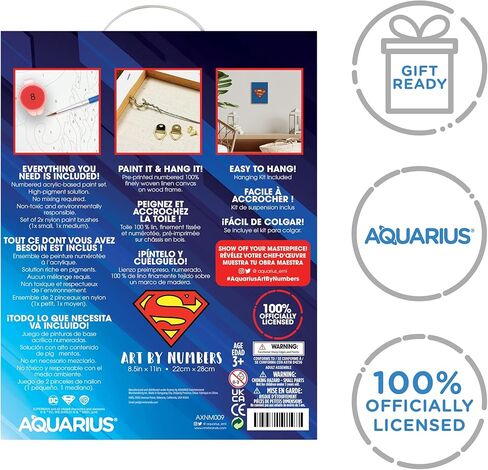 لوحة فنية لشعار Aquarius Superman بالأرقام الصغيرة - 8.5 × 11 بوصة - طلاء بطابع سوبرمان ريترو حسب الرقم للبالغين والأطفال - مجموعة طلاء ملونة حسب الأرقام للمبتدئين - مرخصة رسميًا in Saudi Arabia