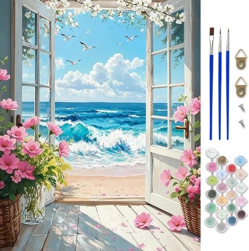 CEOVR Beach Paint by Numbers Kit for Adults, Landscape Paint by Number Kits on Canvas for Beginner, Adult Crafts Kits Wall Art Decor for Home Office 16x20In/40×50cm,No Frame in Saudi Arabia