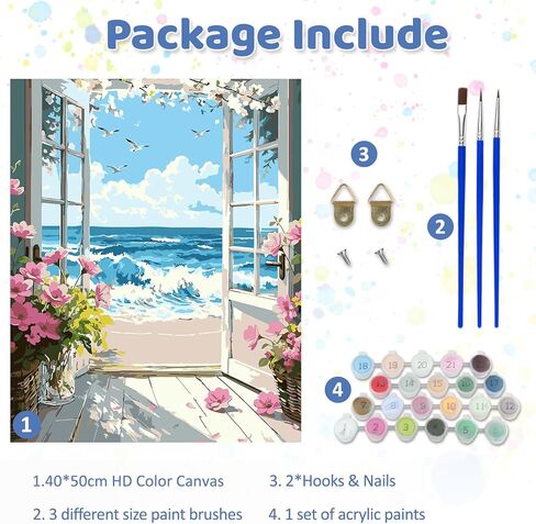CEOVR Beach Paint by Numbers Kit for Adults, Landscape Paint by Number Kits on Canvas for Beginner, Adult Crafts Kits Wall Art Decor for Home Office 16x20In/40×50cm,No Frame in Saudi Arabia