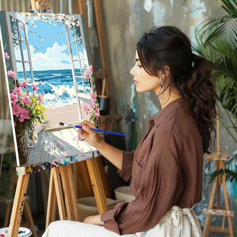 CEOVR Beach Paint by Numbers Kit for Adults, Landscape Paint by Number Kits on Canvas for Beginner, Adult Crafts Kits Wall Art Decor for Home Office 16x20In/40×50cm,No Frame in Saudi Arabia