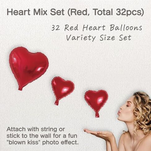 32 PCS Red Heart Foil Balloons Set – Jumbo 36 Inch, 18 Inch, 10 Inch, 5 Inch Heart Balloons – Valentine’s Day, Wedding, Anniversary, Birthday Party Decorations in Saudi Arabia