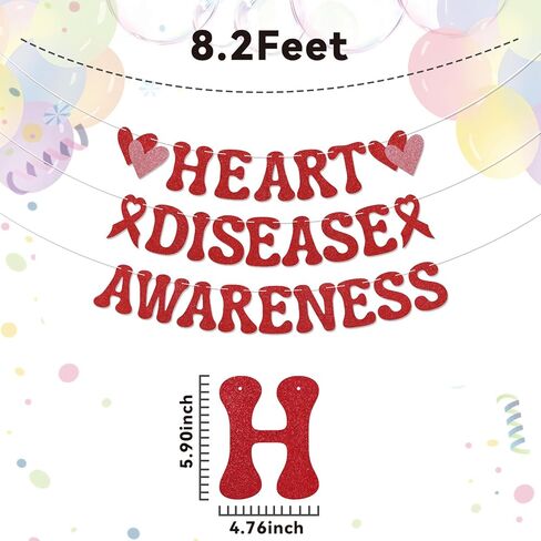 Heart Disease Awareness Banner - Heart Warrior Decor, Heart Disease Awareness Month Decoartions Red Glitter in Saudi Arabia