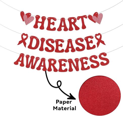 Heart Disease Awareness Banner - Heart Warrior Decor, Heart Disease Awareness Month Decoartions Red Glitter in Saudi Arabia