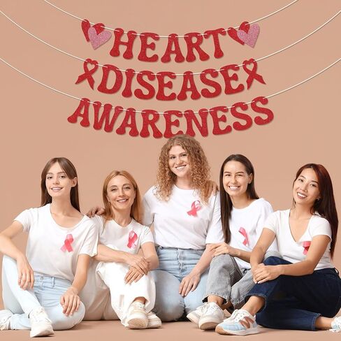 Heart Disease Awareness Banner - Heart Warrior Decor, Heart Disease Awareness Month Decoartions Red Glitter in Saudi Arabia