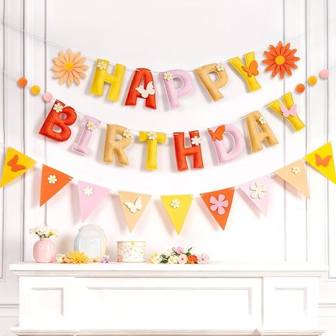 Happy Birthday Decorations Banner, 3D Happy Birthday Banner Felt, Garland Happy Birthday Garland, Daisy Decor Party for Girls Women Mom Boho Birthday Baby Shower Spring Summer Garden in Kuwait