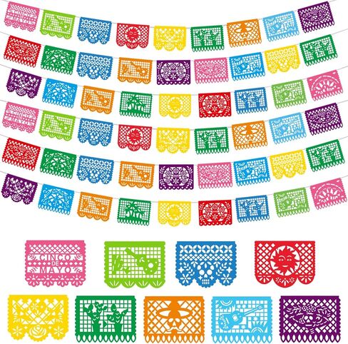 12 Pack White Mexican Banners for Weddings, 216 FT Papel Picado Hanging Banner Decorations for Papel Picado Dia De Los Muertos, Cinco De Mayo, Mexicano Para Fiesta, Day of The Dead Decorations in Saudi Arabia