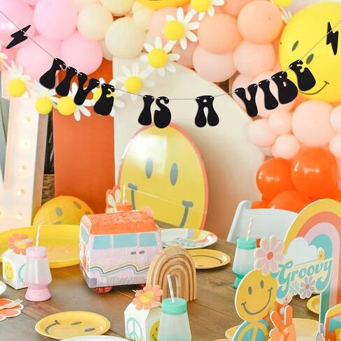Five Is A Vibe Banner - 5th Birthday Party Decorations Supplies, Boho Hippie Banner, Groovy 5th Birthday Party Decorations in Kuwait