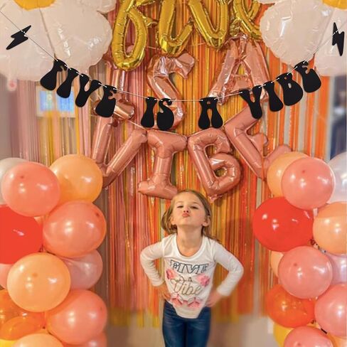 Five Is A Vibe Banner - 5th Birthday Party Decorations Supplies, Boho Hippie Banner, Groovy 5th Birthday Party Decorations in Kuwait
