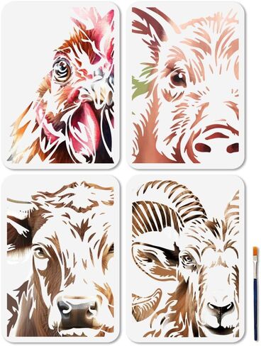 MAYJOYDIY 4Pcs Farm Animals Stencil Chicken Rooster Pig Art Craft Stencils 11.7×8.3inch Reusable Sheep Goat Cow Template Set for Painting on Wood Furniture Canvas Wall Paper Decor in Saudi Arabia