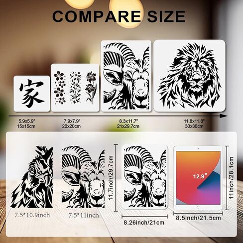 MAYJOYDIY 4Pcs Farm Animals Stencil Chicken Rooster Pig Art Craft Stencils 11.7×8.3inch Reusable Sheep Goat Cow Template Set for Painting on Wood Furniture Canvas Wall Paper Decor in Saudi Arabia