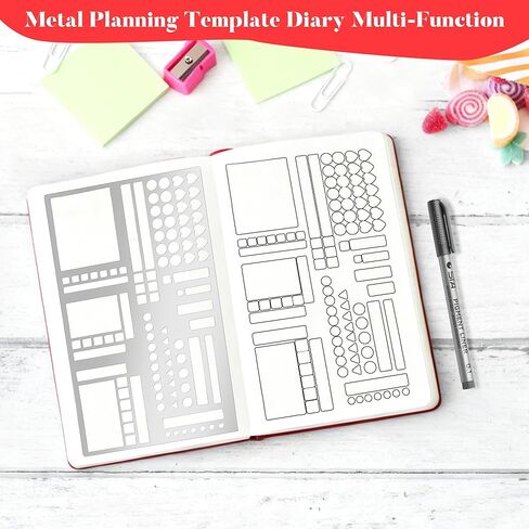 مجموعة استنسل معدنية مكونة من 3 قطع - قوالب استنسل للمجلات مع مسطرة لتدوين الرصاصات، وتتبع العادات، والفروق الأسبوعية والشهرية، وملحقات أجهزة الكمبيوتر المحمول مقاس A5، وتصميم من الفولاذ المقاوم للصدأ (قلم واحد) in Kuwait