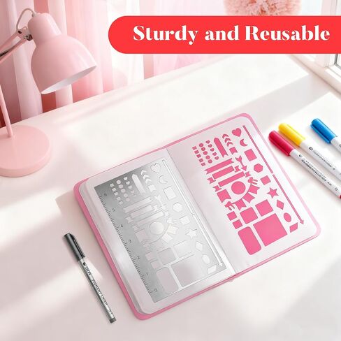 مجموعة استنسل معدنية مكونة من 3 قطع - قوالب استنسل للمجلات مع مسطرة لتدوين الرصاصات، وتتبع العادات، والفروق الأسبوعية والشهرية، وملحقات أجهزة الكمبيوتر المحمول مقاس A5، وتصميم من الفولاذ المقاوم للصدأ (قلم واحد) in Kuwait