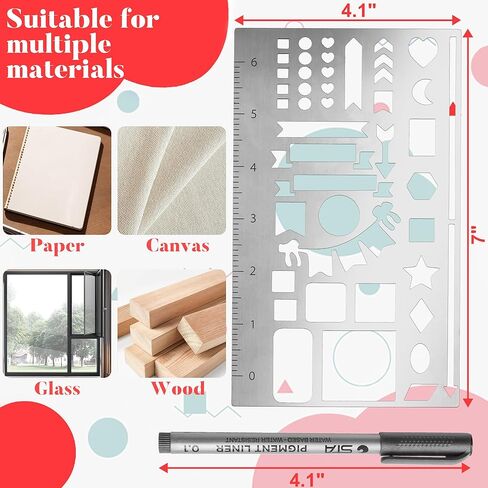 مجموعة استنسل معدنية مكونة من 3 قطع - قوالب استنسل للمجلات مع مسطرة لتدوين الرصاصات، وتتبع العادات، والفروق الأسبوعية والشهرية، وملحقات أجهزة الكمبيوتر المحمول مقاس A5، وتصميم من الفولاذ المقاوم للصدأ (قلم واحد) in Kuwait