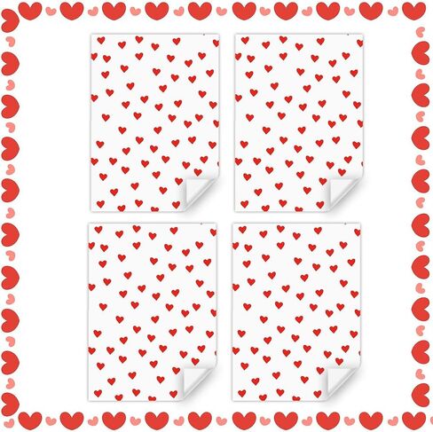 Valentine's Day Romantic Wrapping Paper Red Hearts On White Wrapping Paper Set of 4 Folded Flat Sheets With Matched Silk Red Hearts On White Ribbon for Wedding Anniversary Baby Shower Birthday Holiday Gift Packing, 20 x 28 Inch in Saudi Arabia