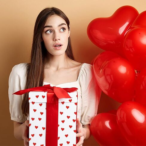 Valentine's Day Romantic Wrapping Paper Red Hearts On White Wrapping Paper Set of 4 Folded Flat Sheets With Matched Silk Red Hearts On White Ribbon for Wedding Anniversary Baby Shower Birthday Holiday Gift Packing, 20 x 28 Inch in Saudi Arabia