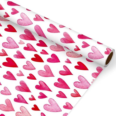 Valentine's Day Wrapping Paper -Mini Roll- 17 In x 32.8 Ft Watercolor Pink Heart Gift Wrap Paper for Wedding Anniversary Baby Shower Birthday Party DIY Crafts in Saudi Arabia
