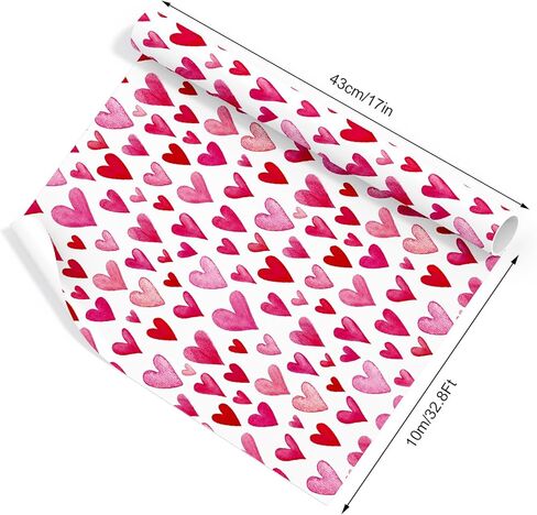 Valentine's Day Wrapping Paper -Mini Roll- 17 In x 32.8 Ft Watercolor Pink Heart Gift Wrap Paper for Wedding Anniversary Baby Shower Birthday Party DIY Crafts in Saudi Arabia