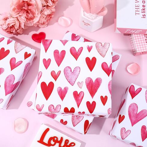 Valentine's Day Wrapping Paper -Mini Roll- 17 In x 32.8 Ft Watercolor Pink Heart Gift Wrap Paper for Wedding Anniversary Baby Shower Birthday Party DIY Crafts in Saudi Arabia