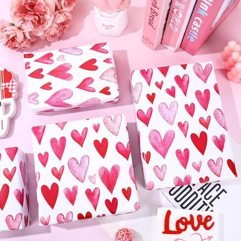 Valentine's Day Wrapping Paper -Mini Roll- 17 In x 32.8 Ft Watercolor Pink Heart Gift Wrap Paper for Wedding Anniversary Baby Shower Birthday Party DIY Crafts in Saudi Arabia