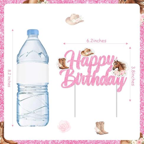 Cheereveal Western Cowgirl Birthday Cake Topper, Pink Glitter Horse Happy Birthday Cake Decoration, Horse Theme Party Supplies for Girls Women, Animal Pick for Cowgirl or Horse Racing Bday Party in Saudi Arabia