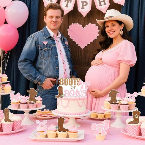 LaVenty Boot or Bows Cake Topper Cowgirl Gender Reveal Cupcake Decor for Cowgirl Cowboy Baby Shower Party Supplies in Saudi Arabia