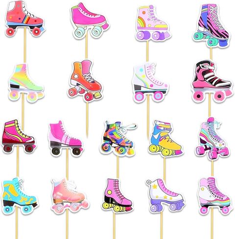 36 Pcs Roller Skate Cupcake Toppers, Roller Skating Party Favors, Roller Skate Party Decorations Retro Hip Hop Theme Cupcake Picks for 80s 90s Roller Skate Theme Birthday Party Decor Supplies in Saudi Arabia