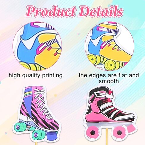 36 Pcs Roller Skate Cupcake Toppers, Roller Skating Party Favors, Roller Skate Party Decorations Retro Hip Hop Theme Cupcake Picks for 80s 90s Roller Skate Theme Birthday Party Decor Supplies in Saudi Arabia