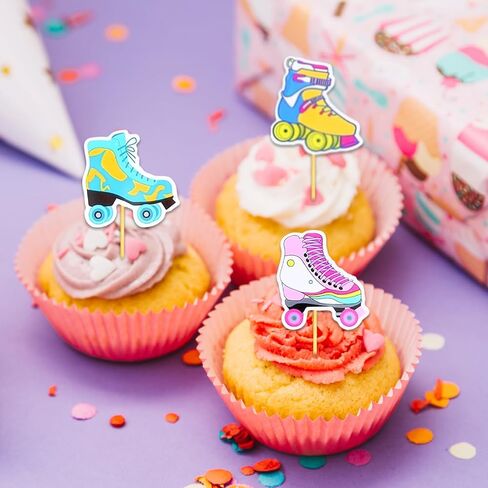 36 Pcs Roller Skate Cupcake Toppers, Roller Skating Party Favors, Roller Skate Party Decorations Retro Hip Hop Theme Cupcake Picks for 80s 90s Roller Skate Theme Birthday Party Decor Supplies in Saudi Arabia