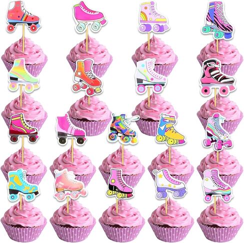 36 Pcs Roller Skate Cupcake Toppers, Roller Skating Party Favors, Roller Skate Party Decorations Retro Hip Hop Theme Cupcake Picks for 80s 90s Roller Skate Theme Birthday Party Decor Supplies in Saudi Arabia