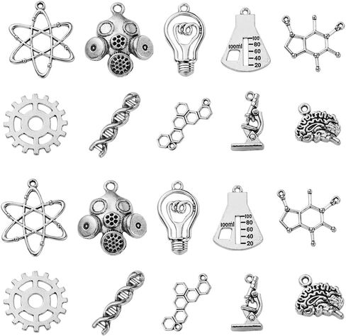 KitBeads 100pcs Tibetan Science Charms Mixed Styles DNA Brain Light Bulb Microscope Lab Theme Biology Chemistry Charm for Jewelry Making Bulk in Kuwait