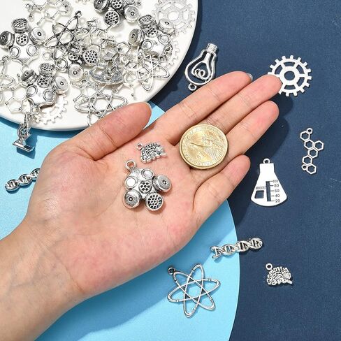 KitBeads 100pcs Tibetan Science Charms Mixed Styles DNA Brain Light Bulb Microscope Lab Theme Biology Chemistry Charm for Jewelry Making Bulk in Kuwait