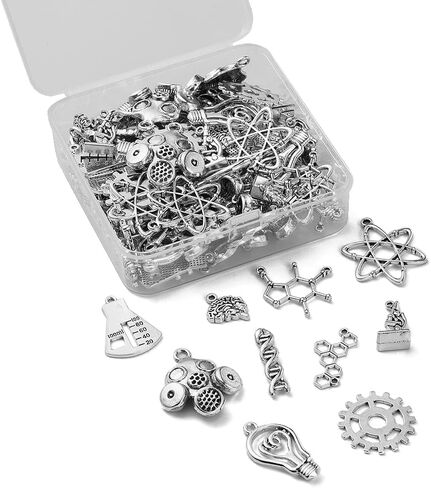 KitBeads 100pcs Tibetan Science Charms Mixed Styles DNA Brain Light Bulb Microscope Lab Theme Biology Chemistry Charm for Jewelry Making Bulk in Kuwait