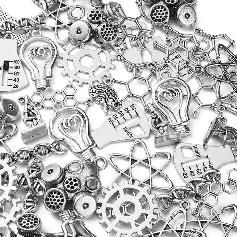 KitBeads 100pcs Tibetan Science Charms Mixed Styles DNA Brain Light Bulb Microscope Lab Theme Biology Chemistry Charm for Jewelry Making Bulk in Kuwait