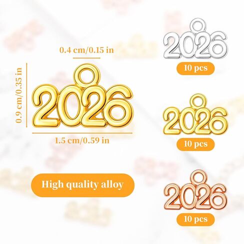 30PCS 2026 Charms - 2026 Year Graduation Cap Hat Tassel Decoration - Gold Rosegold Silver Jewelry Making Pendants Charm for 2026 Years Letter DIY Craft Necklace Bracelet Earrings Keychain Supplies in Saudi Arabia