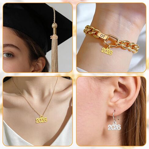 30PCS 2026 Charms - 2026 Year Graduation Cap Hat Tassel Decoration - Gold Rosegold Silver Jewelry Making Pendants Charm for 2026 Years Letter DIY Craft Necklace Bracelet Earrings Keychain Supplies in Saudi Arabia