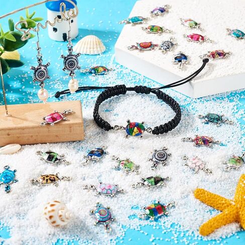 Cheriswelry 42pcs Sea Turtle Links Colorful Turtles Metal Dangle Pendants Alloy Enamel Connector Charms Cute Animal Bracelet Links 26.5x13.5mm for DIY Craft Necklace Jewelry Making in Saudi Arabia