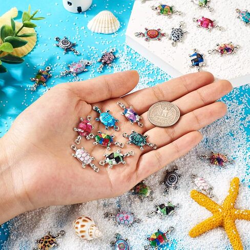 Cheriswelry 42pcs Sea Turtle Links Colorful Turtles Metal Dangle Pendants Alloy Enamel Connector Charms Cute Animal Bracelet Links 26.5x13.5mm for DIY Craft Necklace Jewelry Making in Saudi Arabia