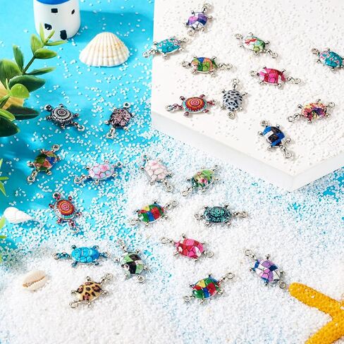 Cheriswelry 42pcs Sea Turtle Links Colorful Turtles Metal Dangle Pendants Alloy Enamel Connector Charms Cute Animal Bracelet Links 26.5x13.5mm for DIY Craft Necklace Jewelry Making in Saudi Arabia