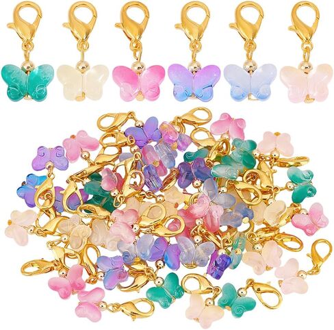 PH PandaHall 60Pcs Glass Butterfly Dangle Charms Crochet Stitch Marker 6 Colors Crystal Glass Charms Pendants With Lobster Claw Clasps For Necklace Earrings Bracelets Keychains Knitting in Saudi Arabia