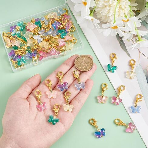PH PandaHall 60Pcs Glass Butterfly Dangle Charms Crochet Stitch Marker 6 Colors Crystal Glass Charms Pendants With Lobster Claw Clasps For Necklace Earrings Bracelets Keychains Knitting in Saudi Arabia